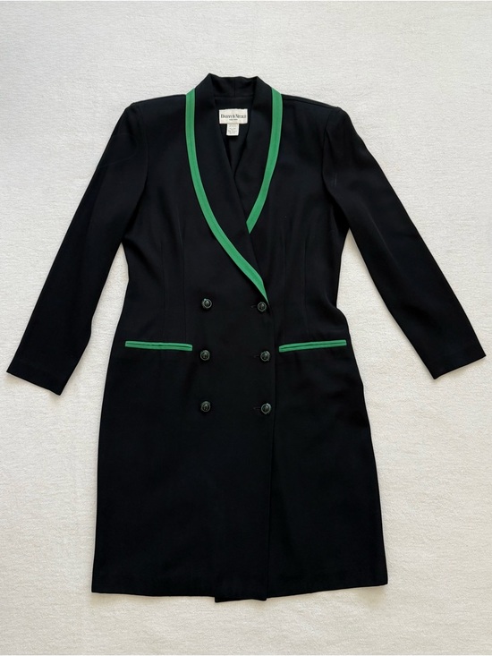 Danny & Nicole Dresses & Skirts - Black Double Breasted Long Blazer Dress with Green Trim Size 12